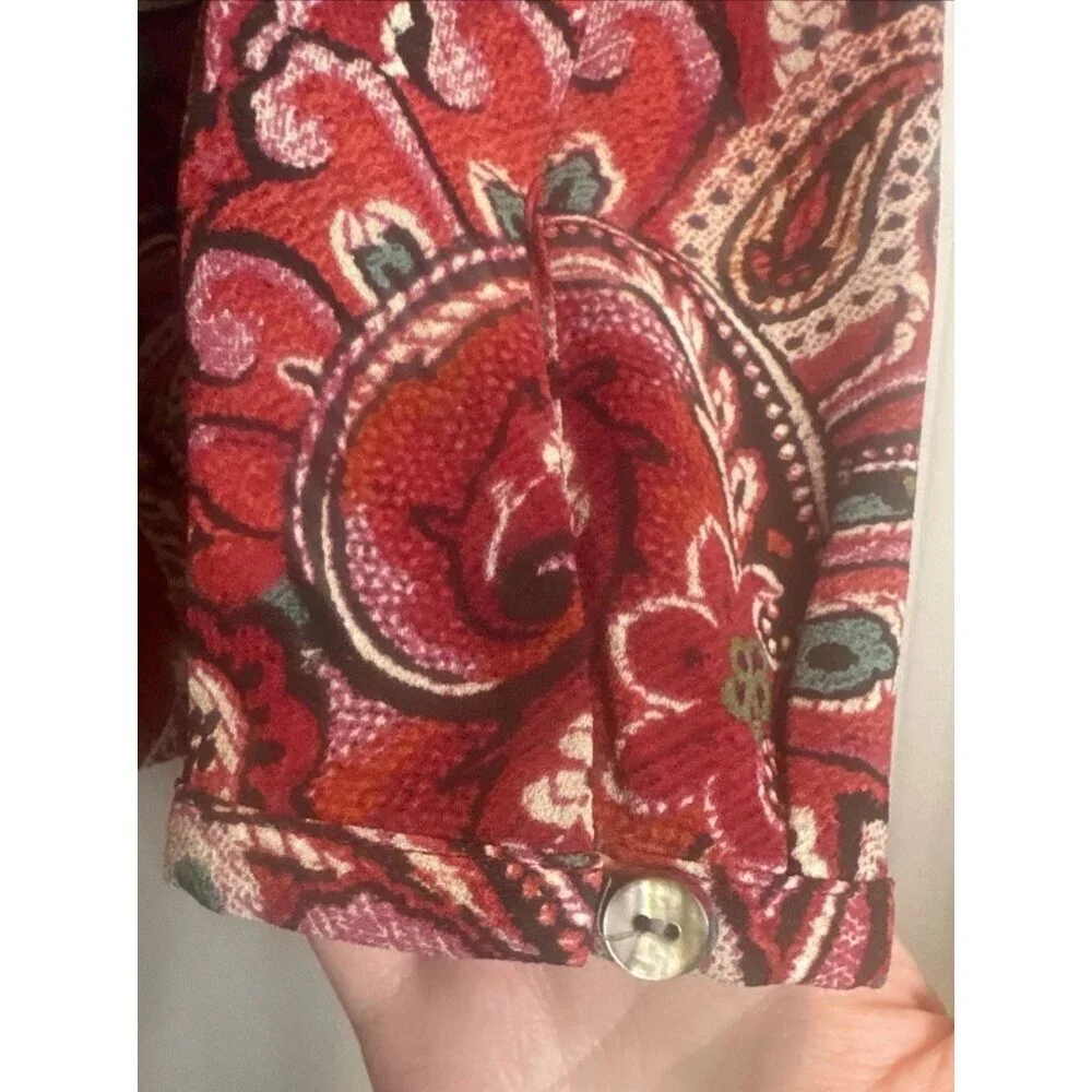 J‎ Jill Women’s Red Paisley Layered Chiffon Long Sleeve Blouse Top Sz XS